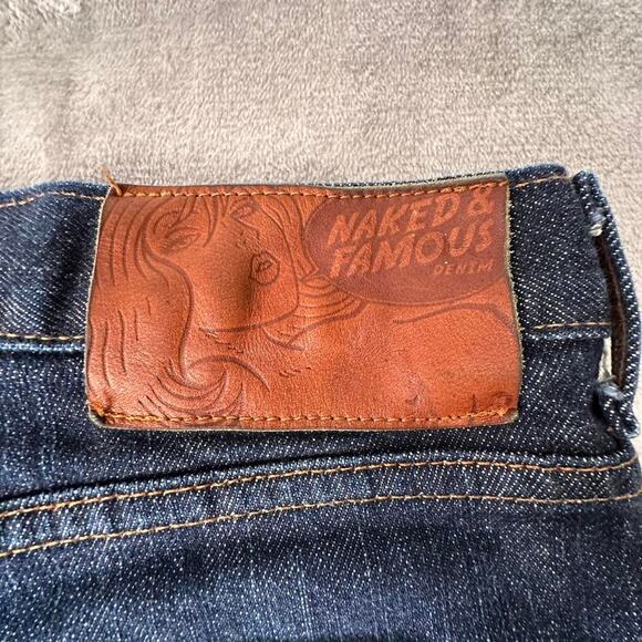 Naked & Famous Dark Blue Button-Fly “Super Skinny Guy”Selvedge Denim Jeans 31 - Picture 3 of 8